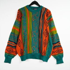 Vintage Bernard Club Coogi Style 3D 100% wooL Knit Sweater Japan Made LL